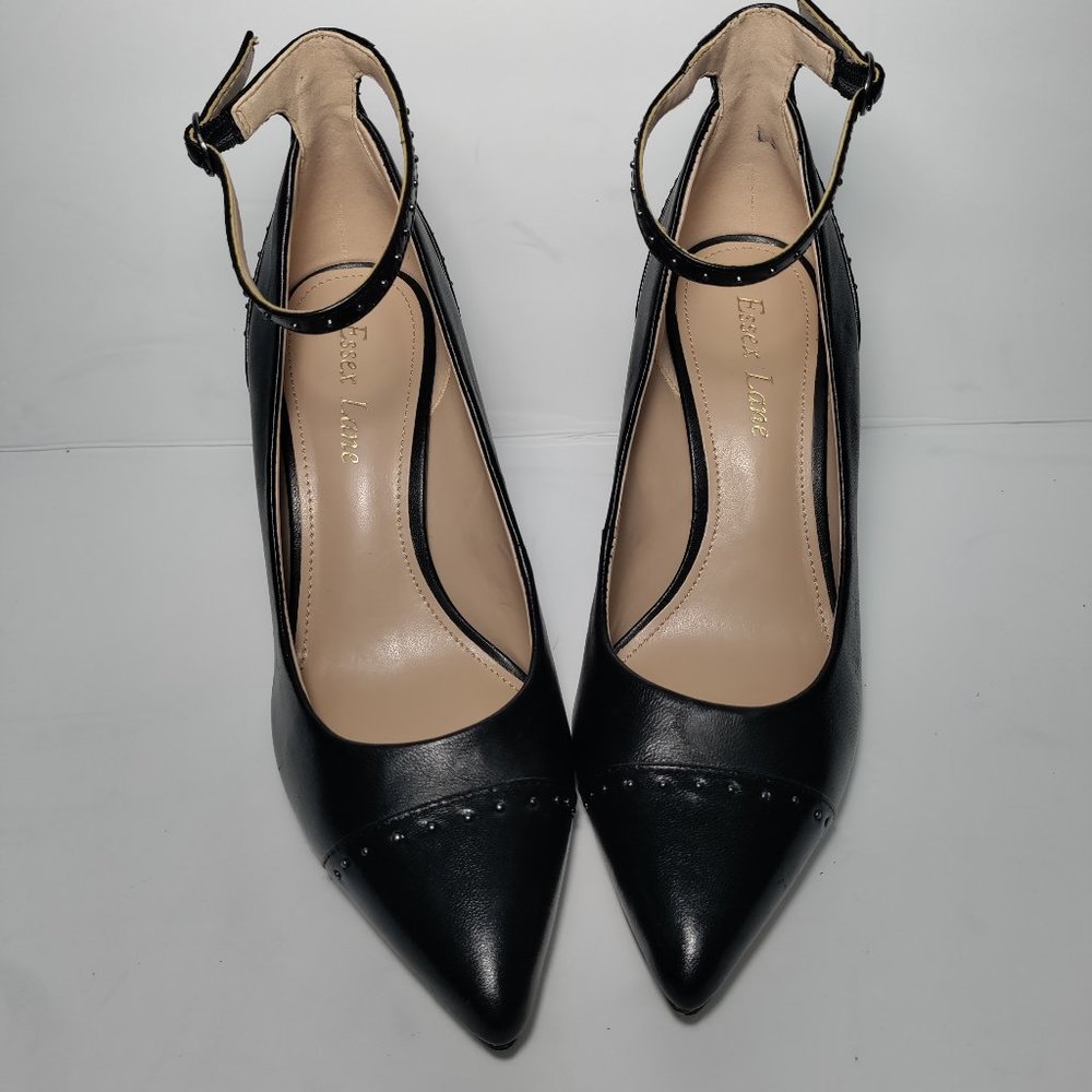 Essex Lane Veronie Black Leather Pointed Toe Heels Size 6